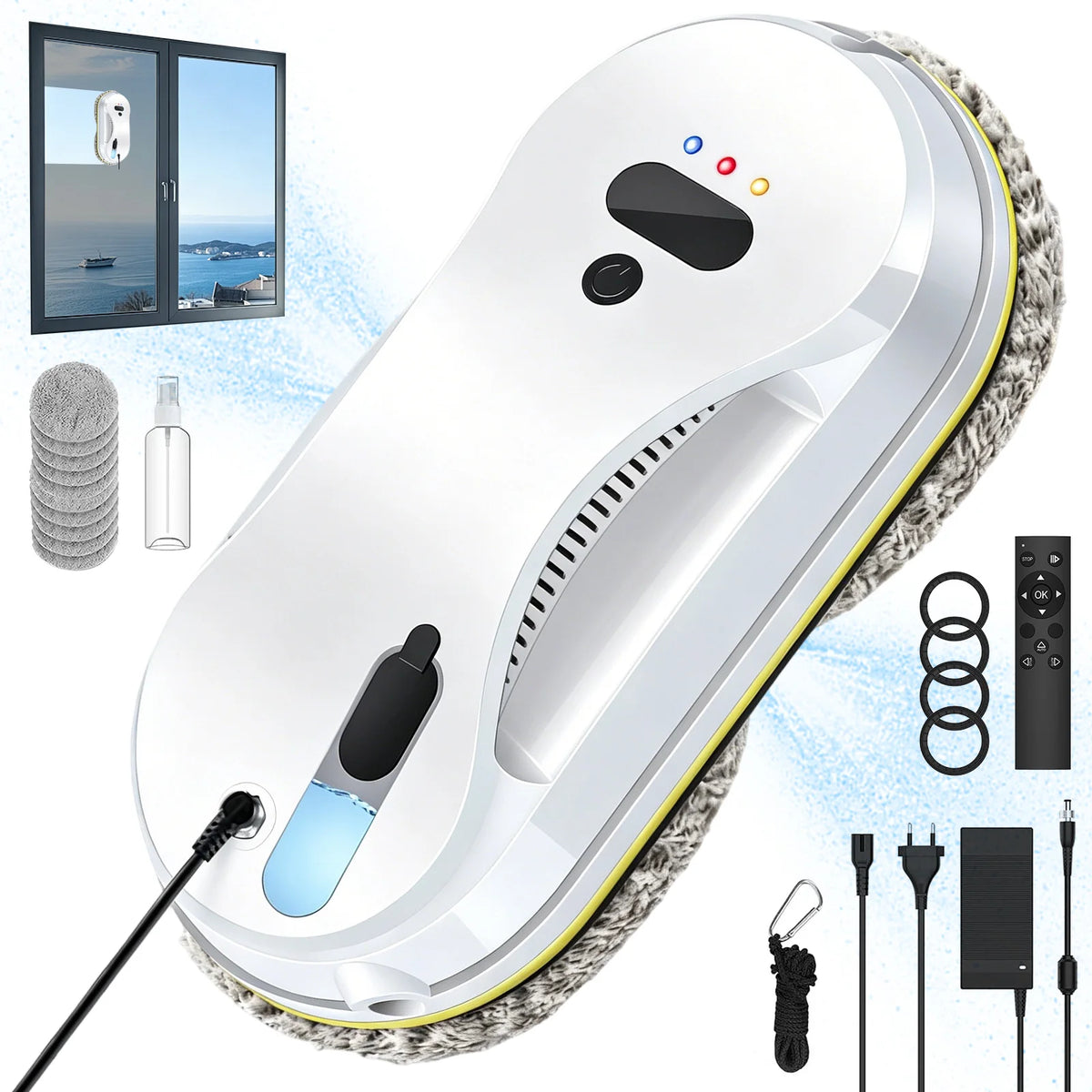Robot Aspirapolvere Ultra Sottile 3800Pa, Robot per Pulizia Finestre, Elettrico con Spray d'Acqua Automatico e Telecomando per Casa