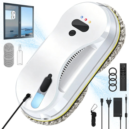 Robot Aspirapolvere Ultra Sottile 3800Pa, Robot per Pulizia Finestre, Elettrico con Spray d'Acqua Automatico e Telecomando per Casa