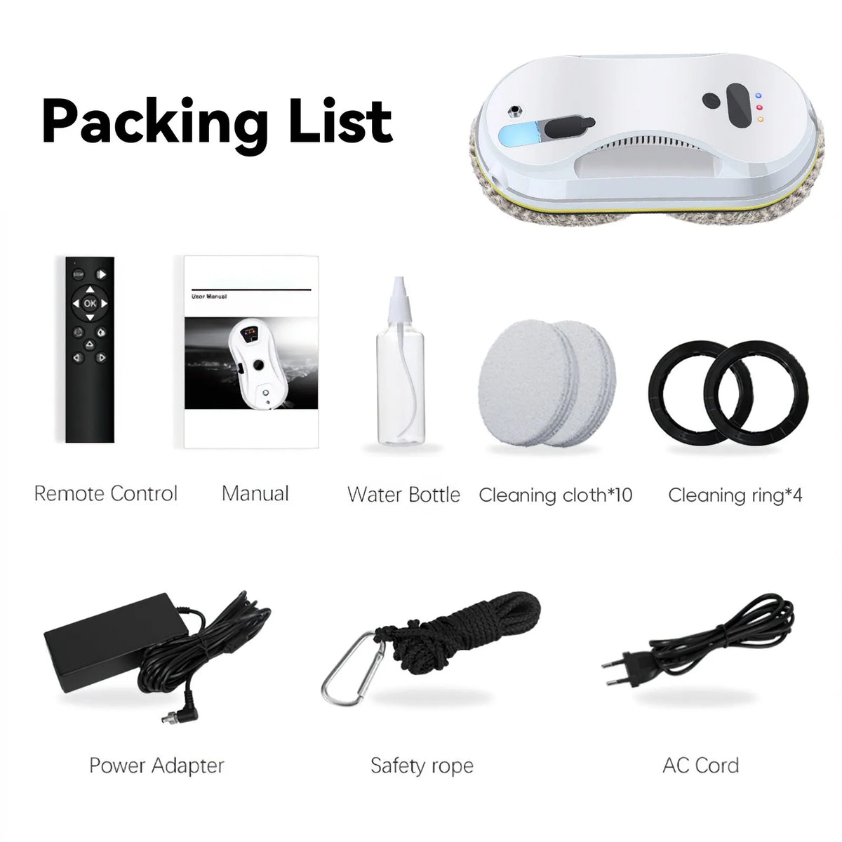 Robot Aspirapolvere Ultra Sottile 3800Pa, Robot per Pulizia Finestre, Elettrico con Spray d'Acqua Automatico e Telecomando per Casa