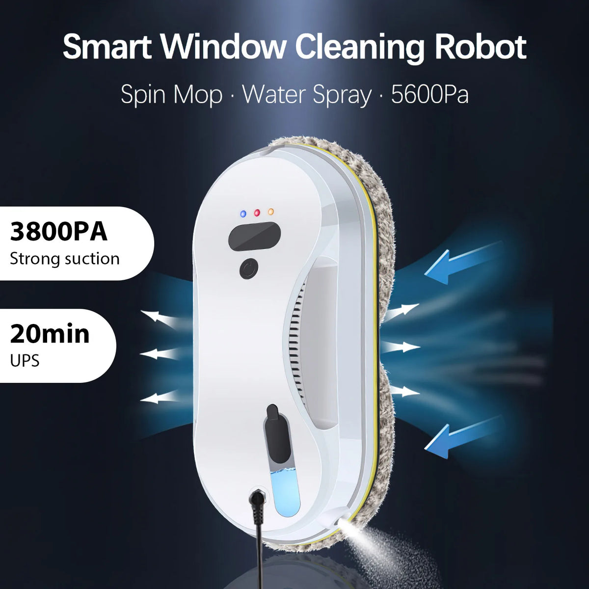 Robot Aspirapolvere Ultra Sottile 3800Pa, Robot per Pulizia Finestre, Elettrico con Spray d'Acqua Automatico e Telecomando per Casa