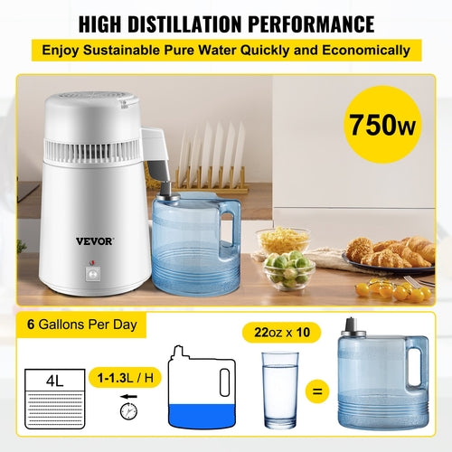 Distillatore d’Acqua Domestico 4L – Acciaio Inox 750W | VEVOR