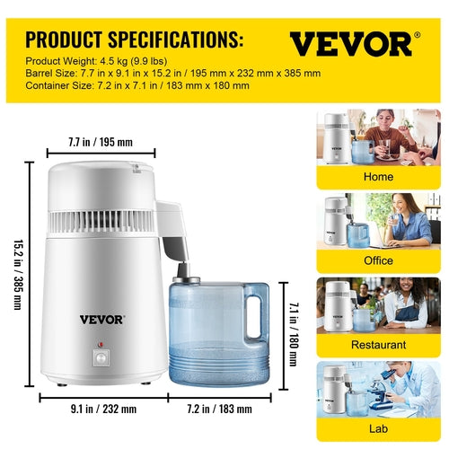 Distillatore d’Acqua Domestico 4L – Acciaio Inox 750W | VEVOR