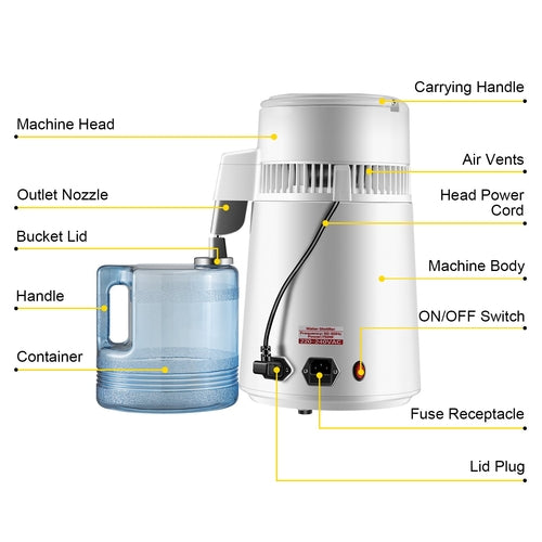Distillatore d’Acqua Domestico 4L – Acciaio Inox 750W | VEVOR