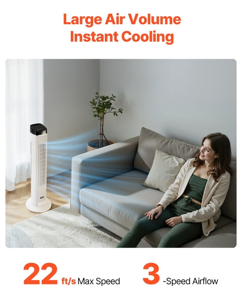 Tower Fan, 22 ft/s Velocity Quiet Floor Fan, 70° Oscillating Fans for