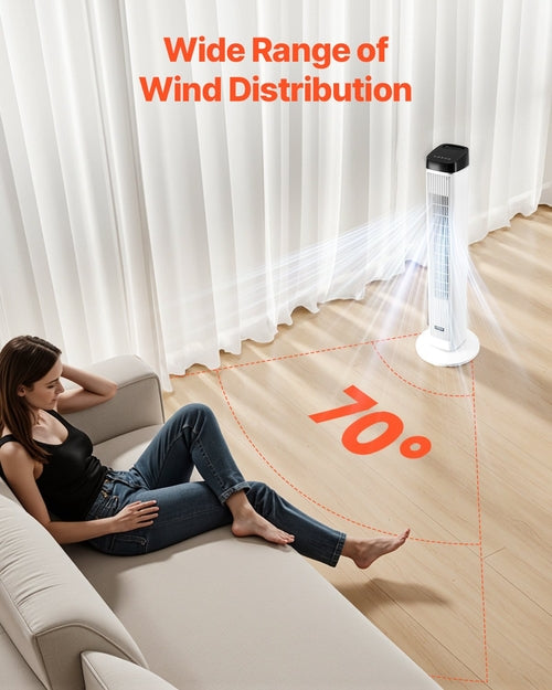 Tower Fan, 22 ft/s Velocity Quiet Floor Fan, 70° Oscillating Fans for